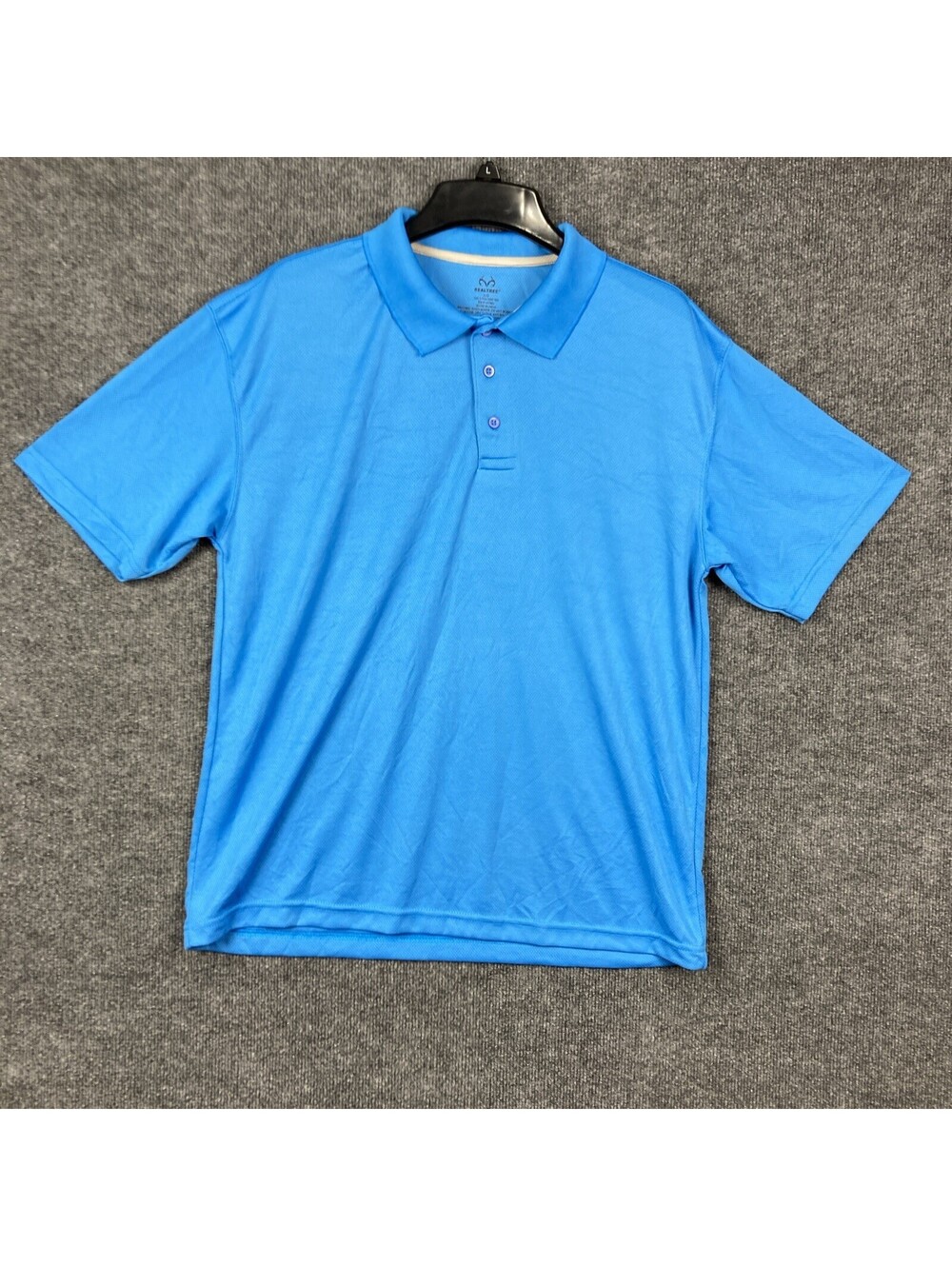 Realtree Mens Size Large Blue 100% Polyester S/S Polo Shirt EUC